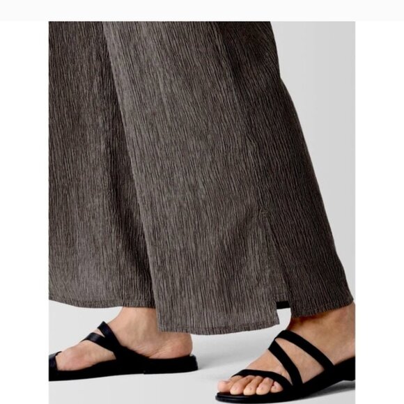 Eileen Fisher Plisse Crinkle Pant Wide-Leg Rye Texture Boho Casual  Size XL - Picture 3 of 12